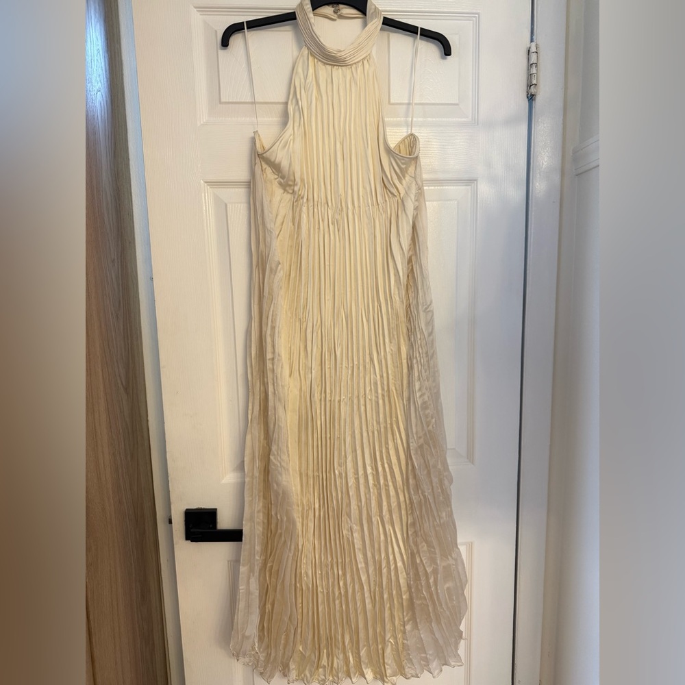 Zara Cream Pleated Halter Maxi Dress